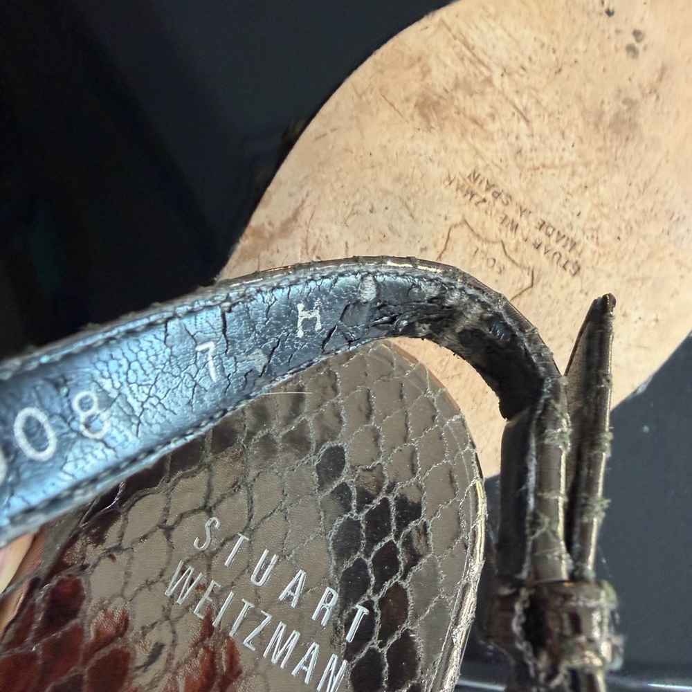 Stuart Weitzman Rolldown Metallic Micro-Wedge San… - image 5